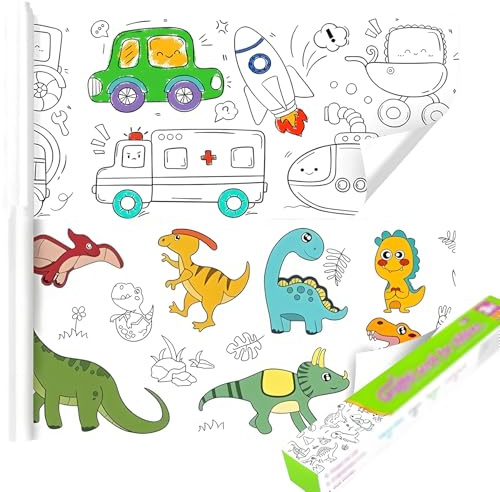 2 Pcs Children's Drawing Roll, Coloring Drawing Paper Roll for Kids, Art Sketch Painting, 3m DIY Painting Color Filling Paper for Toddler Drawing (Transport + Dinosaur World)