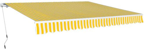 Auvent à bras articulé, 400 cm, jaune/blanc, résistant aux UV, imperméable, avec manivelle, pour terrasse, jardin, balcon, construction robuste en aluminium