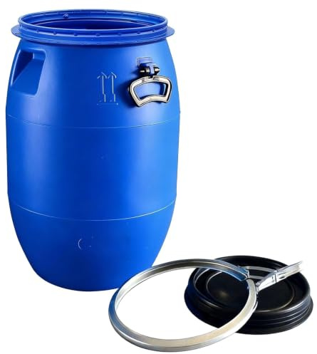JIAOCKJIAO Barril de Boca Ancha Azul con Tapa, Bidón de Plástico for envío y Almacenamiento Industrial Contenedor de fermentación, diseño hermético bidon Agua Anillo de Cierre(50L)