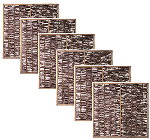 Sichtschutzzaun Weide 6er Set – 180x180 cm – geölte Weidenruten im stabilen Holzrahmen – natürlicher Weidenflechtzaun als Gartenzaun, Windschutz und Sichtschutz für Terrasse & Balkon