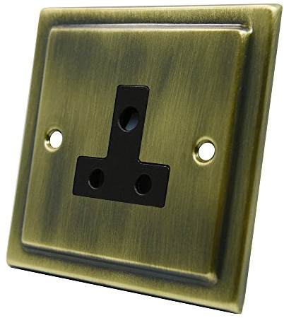 Victorian Antique Brass Round Pin 5 Amp Socket - 5A 1-Gang Round Pin Unswitched Plug Socket