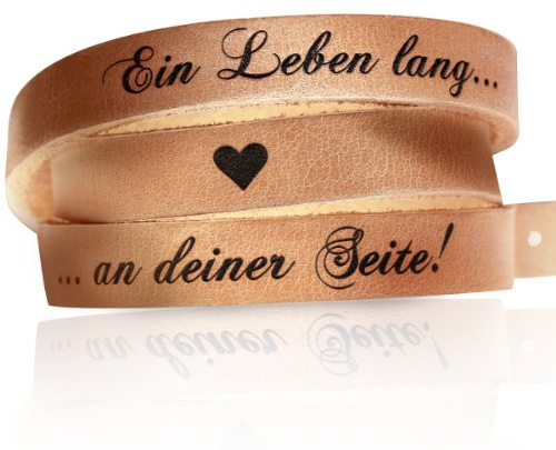 schenkYOU Premium Wickelarmband aus Echtleder vorgraviert in Naturbraun/Beige - personalisierte Geschenkidee - Gravur „Ein Leben lang, an deiner Seite„