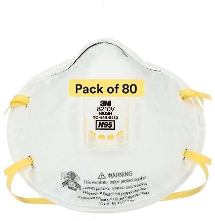 3M Particulate Respirator 8210V with Cool Flow Valve, Pack of 80, NIOSH APPROVED, Disposable, Smoke, Grinding, Sanding, Sawing, Sweeping, Woodworking, Dust