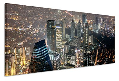 150x50cm Leinwandbild auf Keilrahmen Istanbul Skyline Gebäude modern Lichter Nacht Wandbild auf Leinwand als Panorama