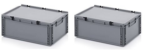 Auer Packaging 2x Eurobehälter 60 x 40 x 23,5 mit Scharnierdeckel inkl. gratis Zollstock 2er Set