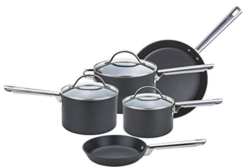 Anolon Professional Pots and Pans Set - 5 Piece Non Stick Pan Set with Glass Lids, Durable Stainless Steel Handles, Metal Utensil Safe Saucepan Set & Frying Pan Set, Black