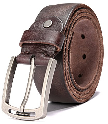 KEECOW Men's 100% Italian Cow Leather Belt Men With Anti-Scratch Buckle,Packed in a Box (1001-brown, 34-38)