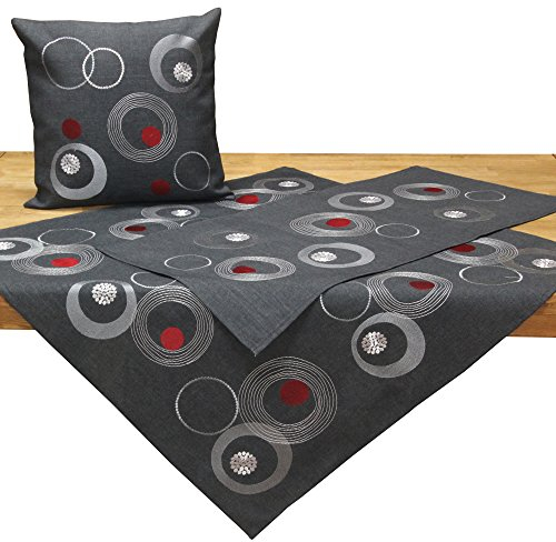 Quinnyshop Moderne Kreise Kringel Tischläufer ca. 40 x 85 cm Polyester, Grau