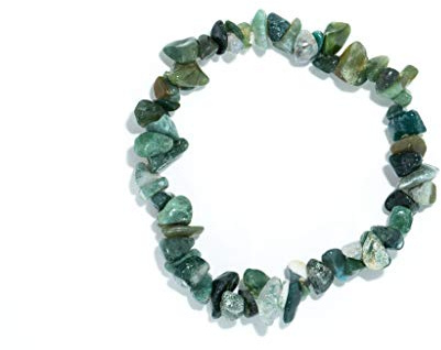 Taddart Minerals – Grünes Splitter Armband aus dem natürlichen Edelstein Moosachat auf elastischem Nylonfaden aufgezogen - handgefertigt
