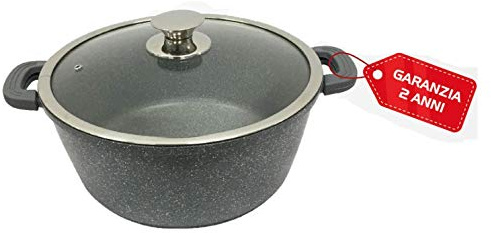EURONOVITA' SRL ITALY Padella Casseruola Grigia 32 cm, Rivestimento in Pietra lavica Antiaderente con Coperchio in Vetro EN-228007