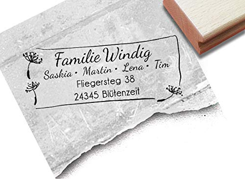 Stempel Individueller Adressstempel PUSTEBLUME - Familienstempel personalisiert mit Namen Adresse, Geschenk für Familie, Geburtstag - zAcheR-fineT