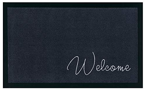 Hanse Home Fußmatte Schmutzfangmatte Fußabtreter Türmatte Schmutzfänger Eingangsteppich In- & Outdoor Schriftzug Anti-Rutsch Verschiedene Motive, 45x75 cm, Welcome Anthrazit
