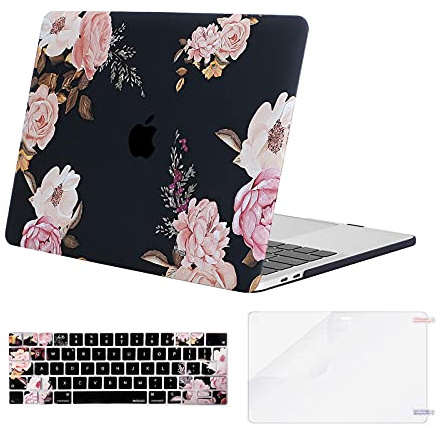 MOSISO Kompatibel mit MacBook Pro 13 Zoll Hülle M2 M1 2026 2025 2024-2016 | Plastik Pfingstrose Harteschale Case & Tastaturschutz & Displayschutz A2338 A2251 A2289 A2159 A1989 A1706 A1708, Schwarz