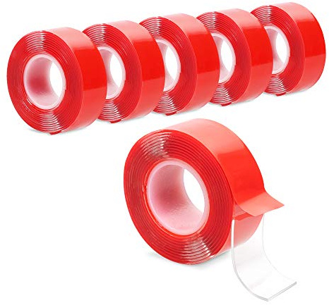 Navaris 6X Rolle doppelseitiges Klebeband transparent - 6er Set Tape - durchsichtig stark wiederverwendbar waschbar rückstandslos ablösbar