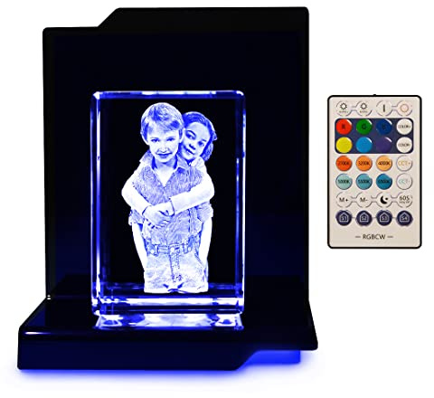 LOOXIS 3D Glasfoto - Ihr Foto in 3D in Glas gelasert - Fotogeschenk (mit Premium Acryl Leuchtsockel, L Hochformat)