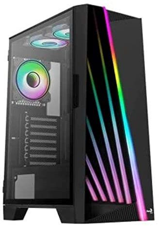 AeroCool Mirage Argb ATX Mid Tower Case, LED Frontal Tempered Glass Side Panel, 2X 12Cm Argb Fans, Negro