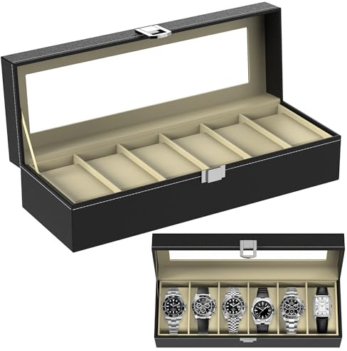 ZENO Watch Box | Watch Case | Watch Box for Men | Watch Boxes | Leather Watch Jewellery Display Storage Box | Bracelet Organizers Display Boxes with Pillow Holders (6 Grids)