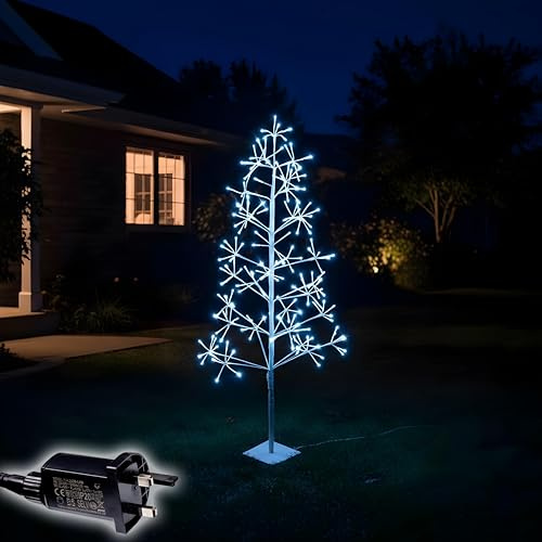 3Ft/90cm Pre-Lit White Twig Christmas Tree – 120 Cool White Micro LEDs – Mains Operated – Indoor/Outdoor Birch Tree Xmas Home Light Decoration