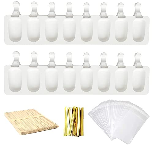 Silicone Moule à Crème Glacée, 2 Pcs Réutilisable Moule Glace 8 Cavités avec 50 Bâtonnets en Bois, Moule à Popsicle pour Maison Dessert, Jus de Fruits, Yoghurt, Crème Glacée