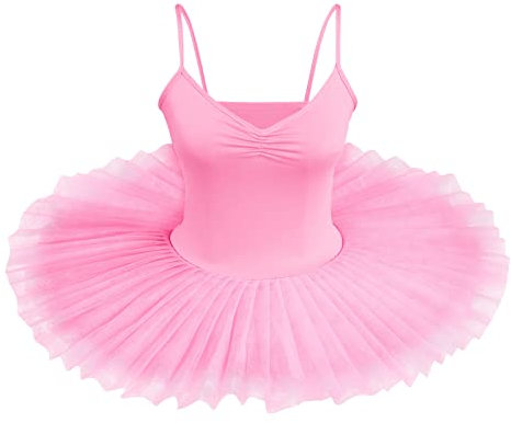 IBTOM CASTLE Damen Schwanensee-Tanz Eiskunstlauf Strumpfhose Tütü Ärmellos Einfarbig Balletttrikot Ballettkleidung Klassisch Ballerina Ballettrock Tüllrock Rosa X-L
