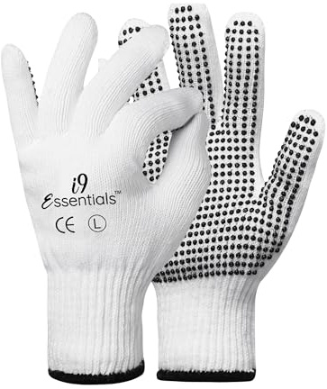 I9 Essentials Cotton PVC Dot Grip Work Gloves, 12 Pairs Breathable Anti-Slip Safety Gloves for Gardening, Construction, Warehouse, Yard Work & Home Maintenance (Large)