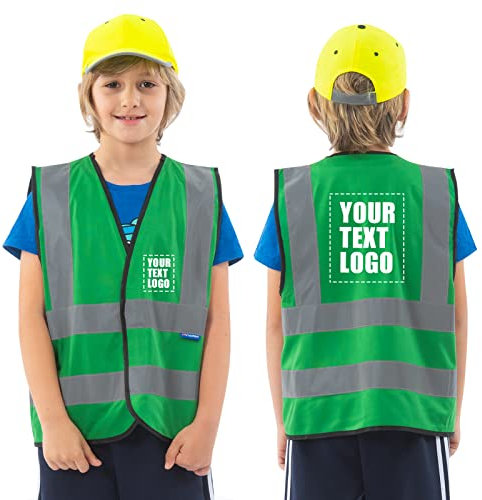 AYKRM 11 Couleurs gilet Vert enfant 6-9 ans personnalisable LOGO Gilet de sécurité pour enfants réfléchissant haute visibilité personnalisé