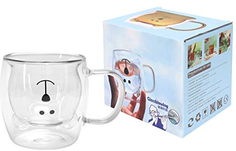 Glastasse in Bärenform, 250 Ml, Niedlicher Bär, Doppelwandig, Teeglas, Milchbecher Mit Griff, Isoliertes Glas, Espressotasse, Transparente Tasse aus Borosilikatglas, Geschenk Für Frauen(transparent)