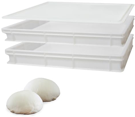 Sicignano Set 2 Vaschetta Cassetta Service per Impasti 60x40x10h cm con Coperchio con Fondo e Pareti Chiuse Capacità 19 litri Impilabile Bianco Polietilene Alimentare Lavabile in Lavastoviglie