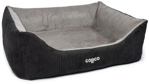 CopcoPet Orthopädisches Hundebett Cord Waschbar - Hundekissen kleine Hunde - Hundekorb mit 【rutschfeste Unterseite】 - gelenkschonendes Hundesofa - Hundekörbchen, Dog Bed Schwarz/Grau 80 x 60 cm