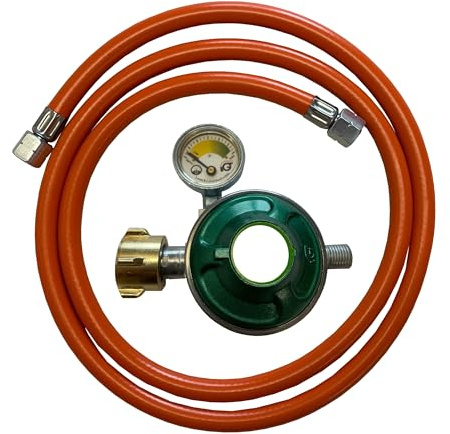 Tevex Gasdruckregler 30 mbar mit Manometer & ÜDS mit Gasschlauch 80 cm, Propan/Butan, Linksgewinde 1/4, Kältebeständig bis -30°C, für Gasgrill
