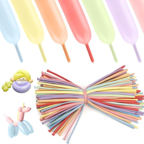 Modellierballons - Luftballons Bunt & Pastellfarben, Regenbogenfarben, Tiere, Geburtstagsballons, 100 Stück Party Ballons, Long Latex Ballons