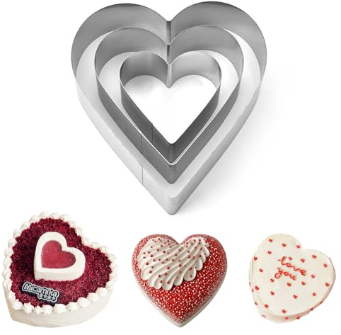 Herzbackform, 3 Stück Herz Backform, Edelstahl Herz Tortenring, Schichtkuchen Backrahmen Herz, Herz Kuchenform für Kekse Torten, Diy-Kuchen Küche Zubehör