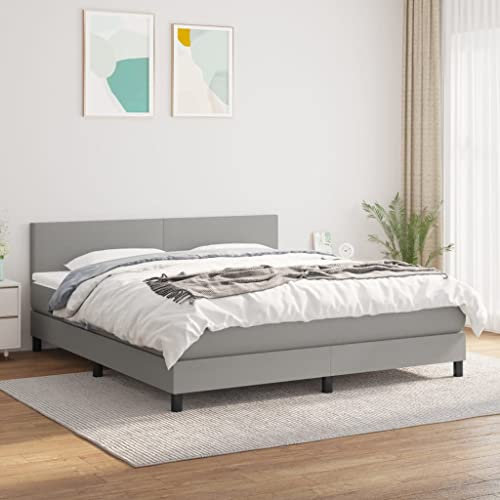 Keyroto Boxspringbett mit Matratze Hellgrau 180x200 cm Stoff, Bockspringbett, Schlafzimmerbett, Boxspringbetten, Boxspringbett Matratz, Boxspringbett Mit Matratz