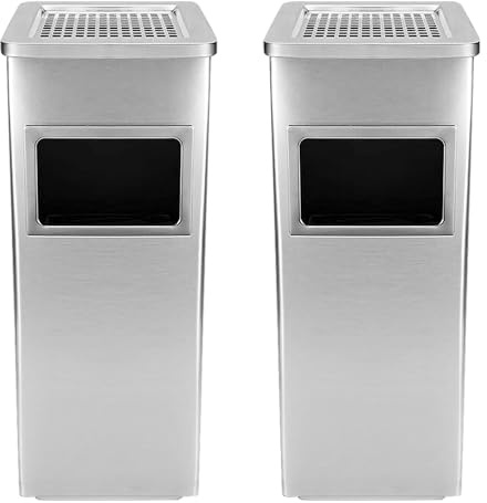 XUANYU 2er-Set 30 liter Mülleimer mit Aschenbecher Standaschenbecher für Draußen Herausnehmbarem Abfalleimer aus Edelstahl Rechteckig (Silber-2 er, Rechteckig 24×24×60 cm)