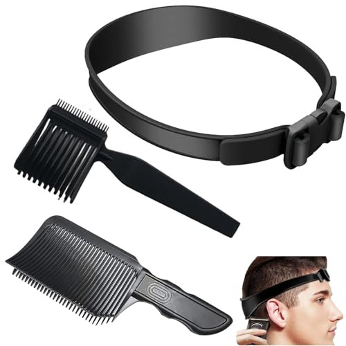MEISO 3 Pezzi Capelli Uomo Set, Guida per Taglio Capelli in Silicone, Fascia Taglio Capelli Curva Regolabili, Pettine di Posizionamento Curvo, Pettine Da Parrucchiere (Nero)
