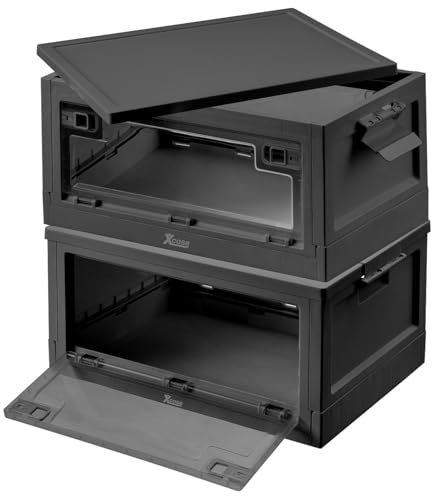 Xcase Klappboxen: 2er-Set Faltbare Aufbewahrungsboxen mit Deckel, je 45 Liter, schwarz (Stapelkisten, Aufbewahrung Box mit Deckel groß, Schuhregal)