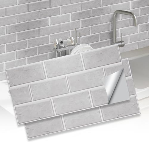 12 Stück Fliesenaufkleber 30x15 cm, Wasserdicht Klebefliesen KüChe Selbstklebend,Rutschfeste 3d Fliesenaufkleber Bad, Selbstklebende Fliesen FüR Badezimmer KüChe Wohnzimmer Schlafzimmer (Grau)