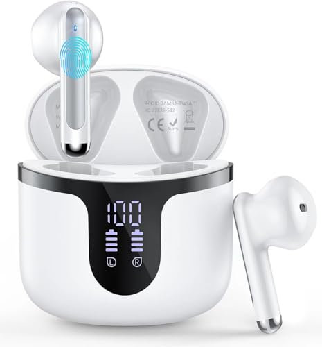 Casque Bluetooth, casque Bluetooth 2024, HiFi stéréo, 50 heures dans les oreilles, avec 4 micros ENC de réduction du bruit, étanchéité IP7, casque sans fil, avec écran LED, USB-C