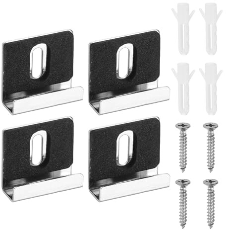 sourcing map Lot de 4 clips de support de miroir en métal, kit de quincaillerie avec vis et coussinets en caoutchouc pour montage mural, miroirs sans cadre, carrelage mural, affichage de panneaux