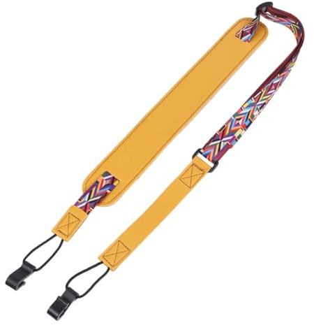 WESIEVYA Ukulelengurt aus Gelbem Pu Leder mit Doppel J-haken Verstellbarer Ledergurt ohne Bohren für Erwachsene und Kinder für Ukulele Lernen und Spielen