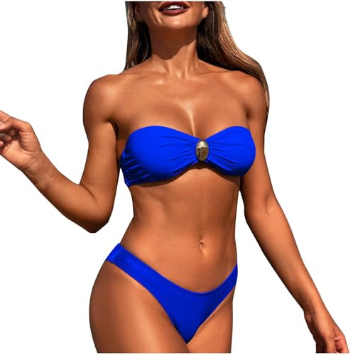 Bandeau Bikini Damen Set Bikini Trägerlos Badeanzug Push-up-Bikinioberteil und Triangel Badeshorts Zweiteiliger Bademode Trägerloser BH G-String Tanga Beachwear Badeanzüge Bikini-Sets für Damen