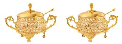 Feriuzymix Lot de 2 sucriers avec couvercle et cuillère Doré Pour cuisine, restaurant, bar