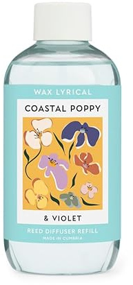Wax Lyrical Flower Market Coastal Poppy & Violet Reed Diffuser Refill - 200ml | Bright Floral Fragrance with Pear & Violet | Made in England