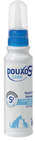 DOUXO® Limpiador de oídos S3 CARE de 120 ml, recomendado por veterinarios y clínicamente probado, para perros y gatos, uso suave, regular, limpia y elimina la cera, calma, protege e hidrata las orejas