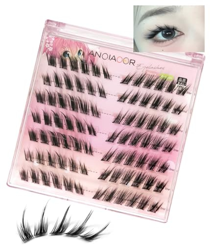 Selbstklebende Wimpern Natürlicher Winkel Schräges Fuchsauge Wispy Manga Falsche Wimpern Extension Mix 6-14MM Wiederverwendbare DIY Individuelle Wimpern Kein Kleberückstand Selbstanwendung zu Hause