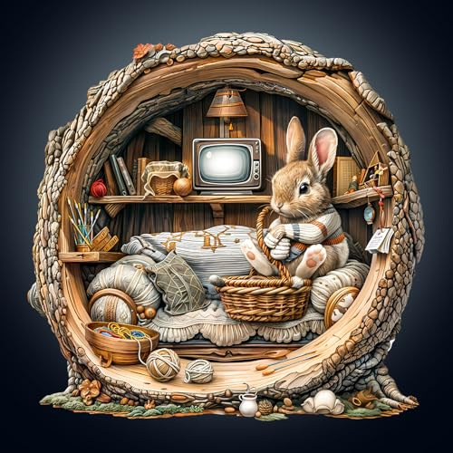 Wooden Puzzles for Adults, 300pcs Wood Tree Hole Rabbit Jigsaw Puzzle | Unique Animal Shape Puzzles with Wood Box, 34 * 33.2cm Wooden Puzzle for Family Game and Birthday Gifts for Friend