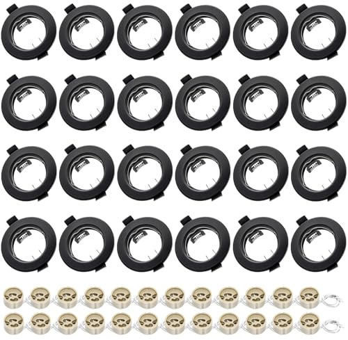 LteelDay 24er-Set GU10 Einbaustrahler Mattschwarz Rund mit VDE Fassung | Lochdurchmesser 55-70mm | VDE-zertifizierte GU10-Fassung für LED/Halogen | Ohne Lichtquelle | Ideal für Einbauleuchten