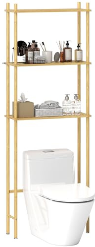 HOMCOM Bamboo Over Toilet Storage Unit with 3 Slatted Shelves, 3-Tier Freestanding Bathroom Shelf, Bathroom Space Saver, Natural Wood Finish