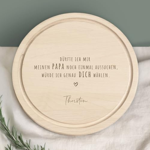 Frühstücksbrettchen „Danke Papa“ personalisiert – Geschenk Vatertag – Schneidebrett rund aus Buchenholz mit Gravur – Brotzeitbrett Holz mit Namen – Papa Geschenk Idee (Papa aussuchen)