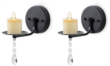 DOUSUI Wall Candle Sconces Metal Candle Holder with Crystal Accents for Every Occasion Decor Black Set of 2